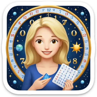 A woman looking at her astrological calendar happy sticker