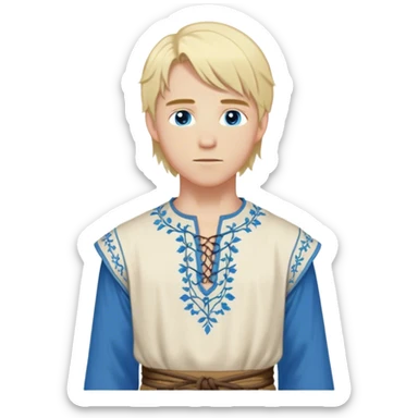medieval spring outfit worn by a DnD themed fantasy male character. soft cotton tunic with a laced-up neckline and subtle floral embroidery. clothes only above the waist. The clothes full waist. The character's haven't arms. character is white-skinned, blonde hair, blue eyes, medium-length straight hair. sticker