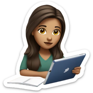 Brunette Girl studying with iPad sticker
