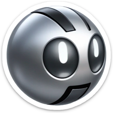 shiny metal ball that has the smooth, reflective surface of steel, with Kirby-style eyes—those simple, oval, black eyes with a white highlight, giving it a cute and expressive look. Now, this metal ball has four car wheels attached to it sticker
