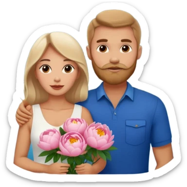 Couple traveling in Montenegro russian man and elegant  Latina girl delicate peonies and mountains in the background  sticker
