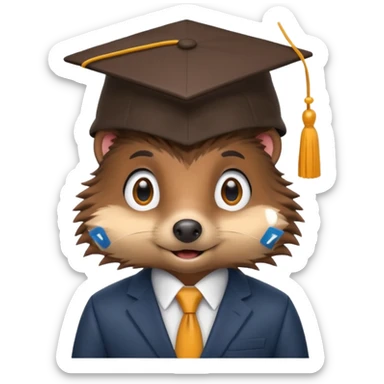 A hedgehog student dressed in a suit and wearing a square academic cap. sticker