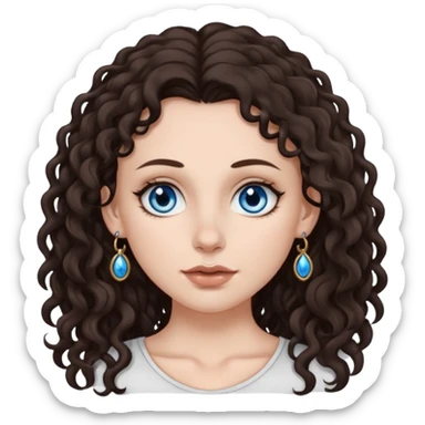 white girl, dark brown long slightly curly hair , skinni but with big breast , septum piercing on nose, beautiful dark gray-blue eyes, sticker