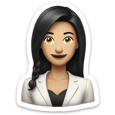 woman long black hair and well dressed doing wink with the eye smiling sticker