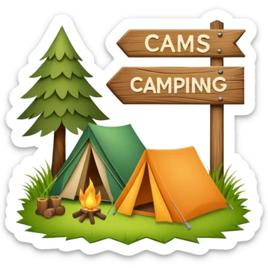 Camping sign of grass made of felt texture, scrapbooking style, transparent background sticker