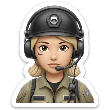 black and white drawing of a female special operations communications operator in combat gear sticker
