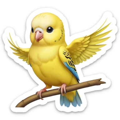 adorable-[budgie]-realistic-full-body-perched-emoji,-wings-tucked-neatly,-head-tilted-dramatically,-sleek-[yellow]-feathers,-simplified-yet-realistic-focused-features,-highly-detailed,-glowing-with-an-almost-sarcastic-glow sticker