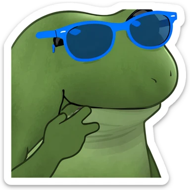 Bufo frog with blue sunglasses, sipping a rainbow cocktail, in bufo style, transparent background sticker