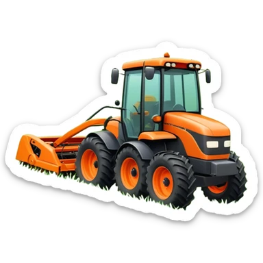 Howard EHD 180 (2019) – Cinematic-realistic Howard EHD 180 slasher, its bright orange frame mounted to a roaring tractor. The spinning blades cut through overgrown paddocks with ease, leaving a neat trail of freshly cut grass behind as birds scatter into the sky. sticker