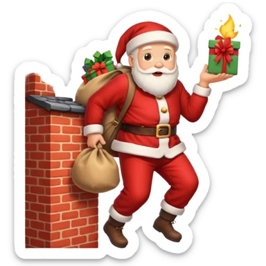 Santa Claus is carrying a bag of presents and climbing down the chimney. sticker