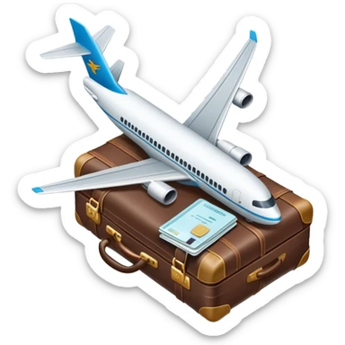 airplane with luggage and passport sticker