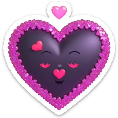Enhance the goth sakura heart with more magical sparkles and glittering effects, maintaining the 3D emoji style and transparent background. sticker