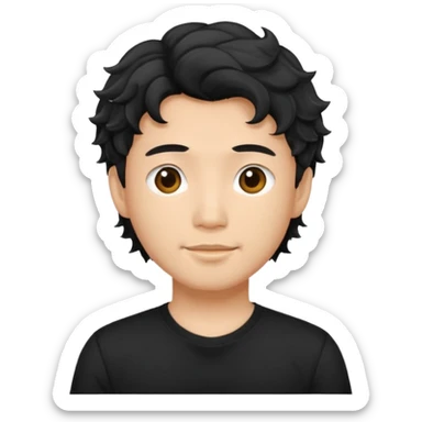 asian young man with wavy hair in black t-shirt sticker