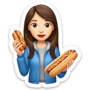 tourist brunette long hair woman holding hot dog sticker