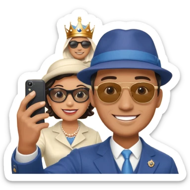 a normal man who's taking a selfie in a room with the statue of the queen elizabeth the II sticker