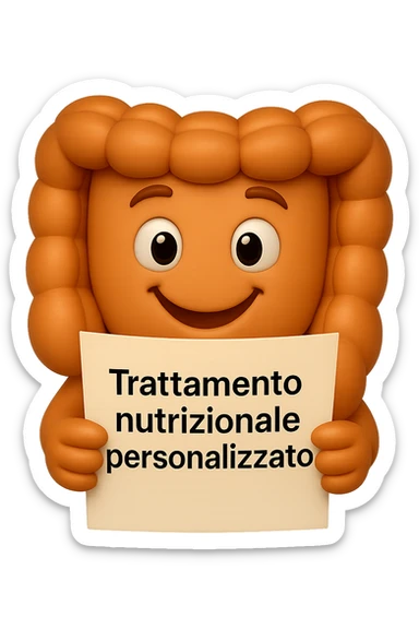 emoji stile iphone di un intestino felice che legge un foglio con la scritta "trattamento nutrizionale personalizzato", non fargli il naso, iperrealistico 4k sticker