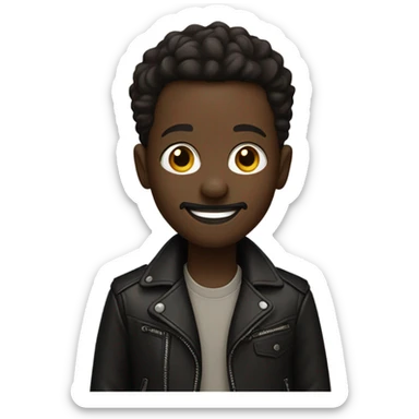 smiling darkskin boy in leather jacket with goatee sticker