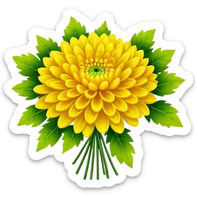 big bouquet Bright Yellow Chrysanthemum, luxuriant, leaf, bud sticker
