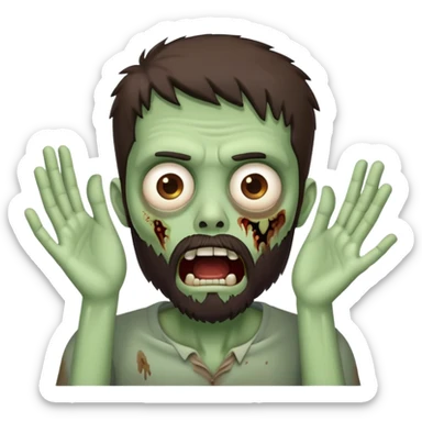 shocked zombie with hands on face, dark brown hair and short full beard sticker