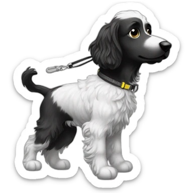 side profile medium sized black and white doodle on a leash going for a walk sticker