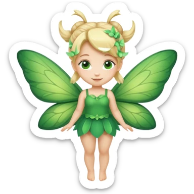 fairy with bun blonde hair, green wings, happy, chibi full body sticker