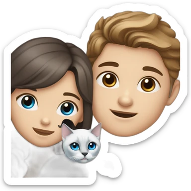 Brown haired girl and brown eyes with blond haired boy and blue eyes with blued eyes Siamese cat sticker