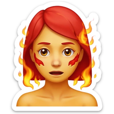 woman emoji with visible discomfort, red irritated skin on face and neck, expressing burning sensation after shaving, clear facial expression of suffering sticker