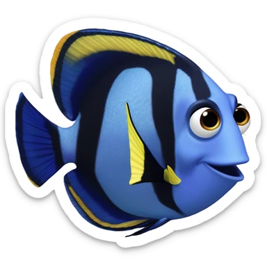 a marine fish named Blue Tang Fish focus on its coloration.  It looks like Dory in movie Finding Nemo sticker
