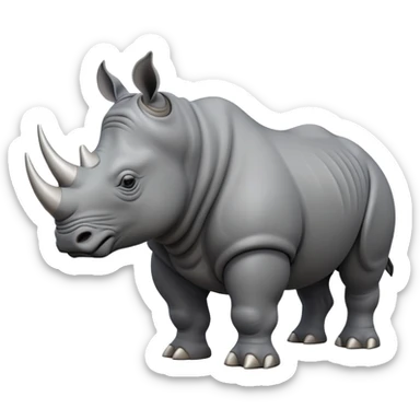 cinematic-rhino-full-body-standing-emoji,slate grey skin -massive-body-poised-powerfully,-thick-horn-curving-slightly-forward,-head-tilted-dramatically,-rough-grey-hide-covered-in-dust,-simplified-focused-features, sticker