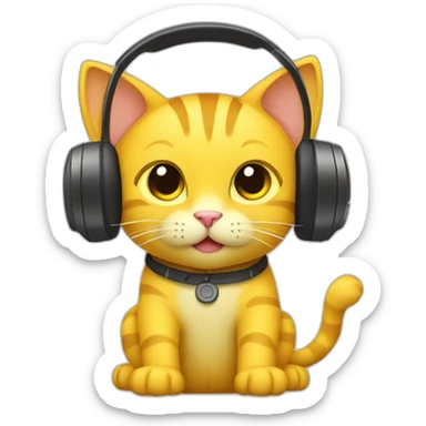 yellow cat with headphones working in a computer sticker