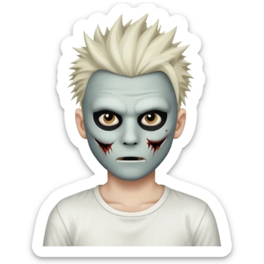 zombie boy with spiky emo hair and white shirt emoji and he wears an anonymous mask sticker