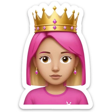 Girl wearing a T mobile shirt (with a big pink T in the middle of it) and a gold crown on her head sticker