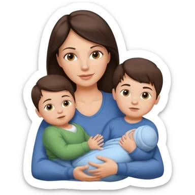 Beautiful fit Brunette Mom holding a baby and two sons, ultra realistic  sticker