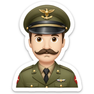 Soldier with a thick handlebar mustache wearing a military helmet sticker