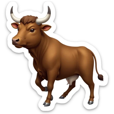 cinematic-[brown bull]-realistic-full-body-standing-emoji,-tail-flicking-lazily,-head-tilted-dramatically,-sleek-[brown]-fur,-simplified-yet-realistic-focused-features,-highly-detailed,-glowing-with-an-almost-sarcastic-glow sticker