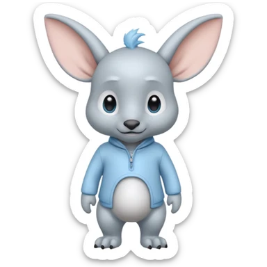 full body ...it has 1 eye....stands upright and looks intelligent ...wears clothing. is light grey and light blue..looks happy and cuddly... doesnt have eyes on face,remove the 2 eyes on face. . there is a appendage coming from top of head with a single large e sticker