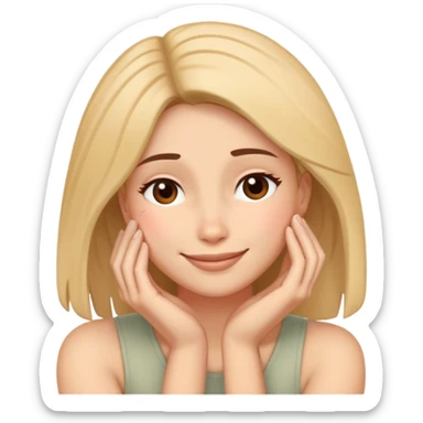 Exhausted but smiling woman with head resting on palm sticker