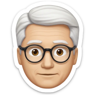 A man emoji with light skin, white hair styled in thick, swept-back waves, straight dark eyebrows, brown eyes behind black-framed glasses, an oval-shaped face, a small nose, and a subtle smile with no facial hair. sticker