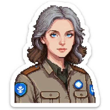 white woman park ranger with blue eyes and brown and gray hair sticker