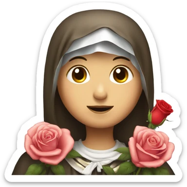 An emoji of Saint Rita with a rose  sticker