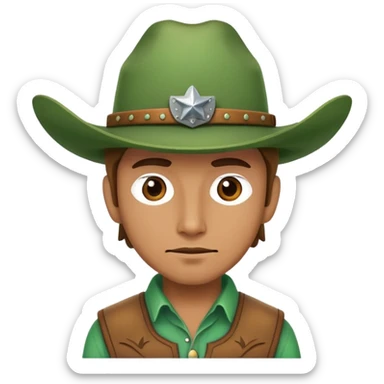 Cowboy wearing a green hat sticker