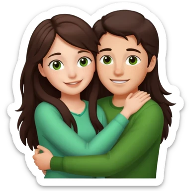 Girl and boy couple Both peach skin and darkish brown hair, give girl freckles HUGgING EMOJI, and give only the girl long hair and green brown eyes too sticker