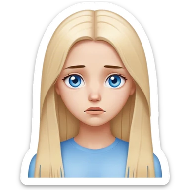 beautiful white girl with long straight blonde hair blue eyes sad angry upset hurt mad sticker