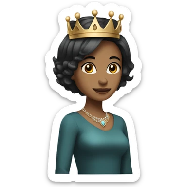 medium dark tone female with a bob haircut (black hair) wearing a queen's crown sticker