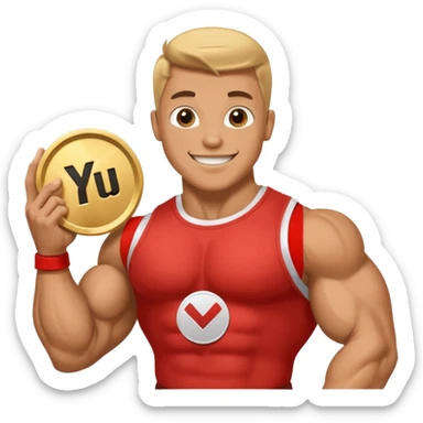 a happy bodybuilder flexing youtube golden play button sticker