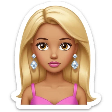 Sad frowning brown skin blonde barbie with diamond stud earrings sticker