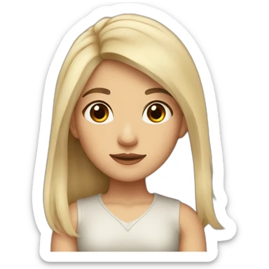 A girl with medium length hair and dark hair and dark brown eyes and beige skin and a bit chubby sticker