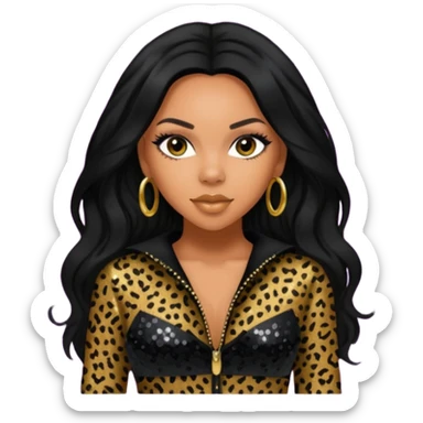 Kiely Williams from 3lw/Cheetah Girls with long jet black hair, black sequin outfit sticker