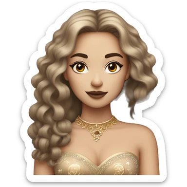 Create the zodiac sign leo as a pale brunette girl with elaborate makeup and dress that matches the zodiac sign  sticker