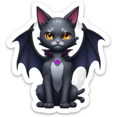 cool edgy kawaii ethereal dark-punk-themed animal vampiric cat-hybrid Fakemon with fangs and bat-wing-ears with a collar full body sticker